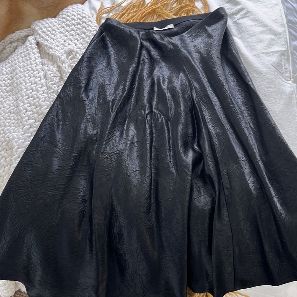 Black Vince bias cut midi skirt with crinkle textured fabric